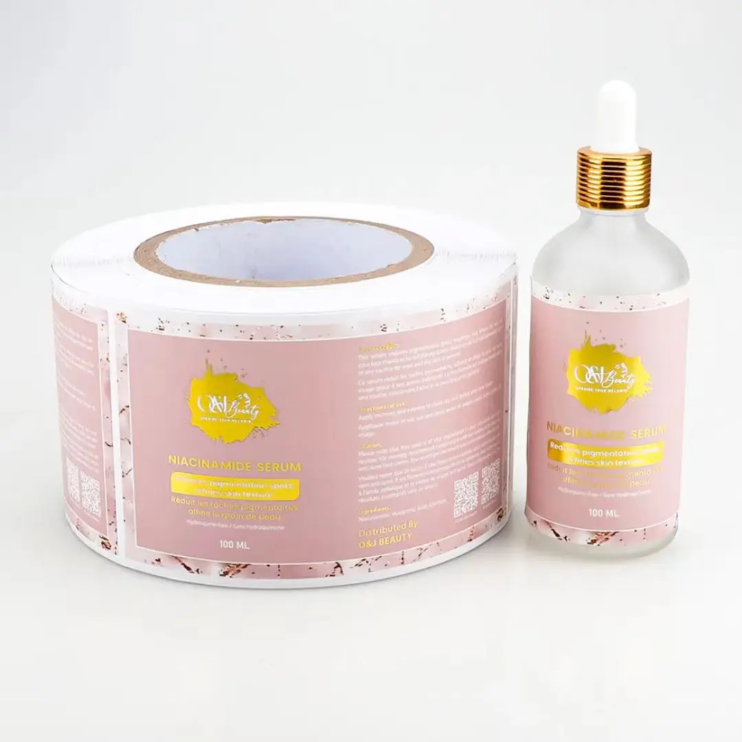 

High-quality custom adhesive waterproof roll label printing for cosmetic bottle packaging