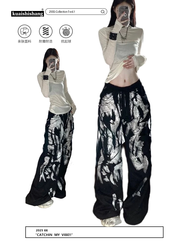 

Winter Women Goth Dark Academia Abi Trashy Y2k Long Trousers Baggy Pants Japanese Harajuku 2000s Wide Fit Grunge Tie Dye New In