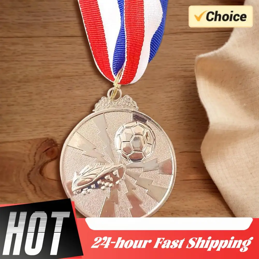 1/5/10PCS Gold Silver Bronze Award Medals 2 Inch Zinc Alloy Football Medals with Neck Ribbon for Sports Competitions Celebration