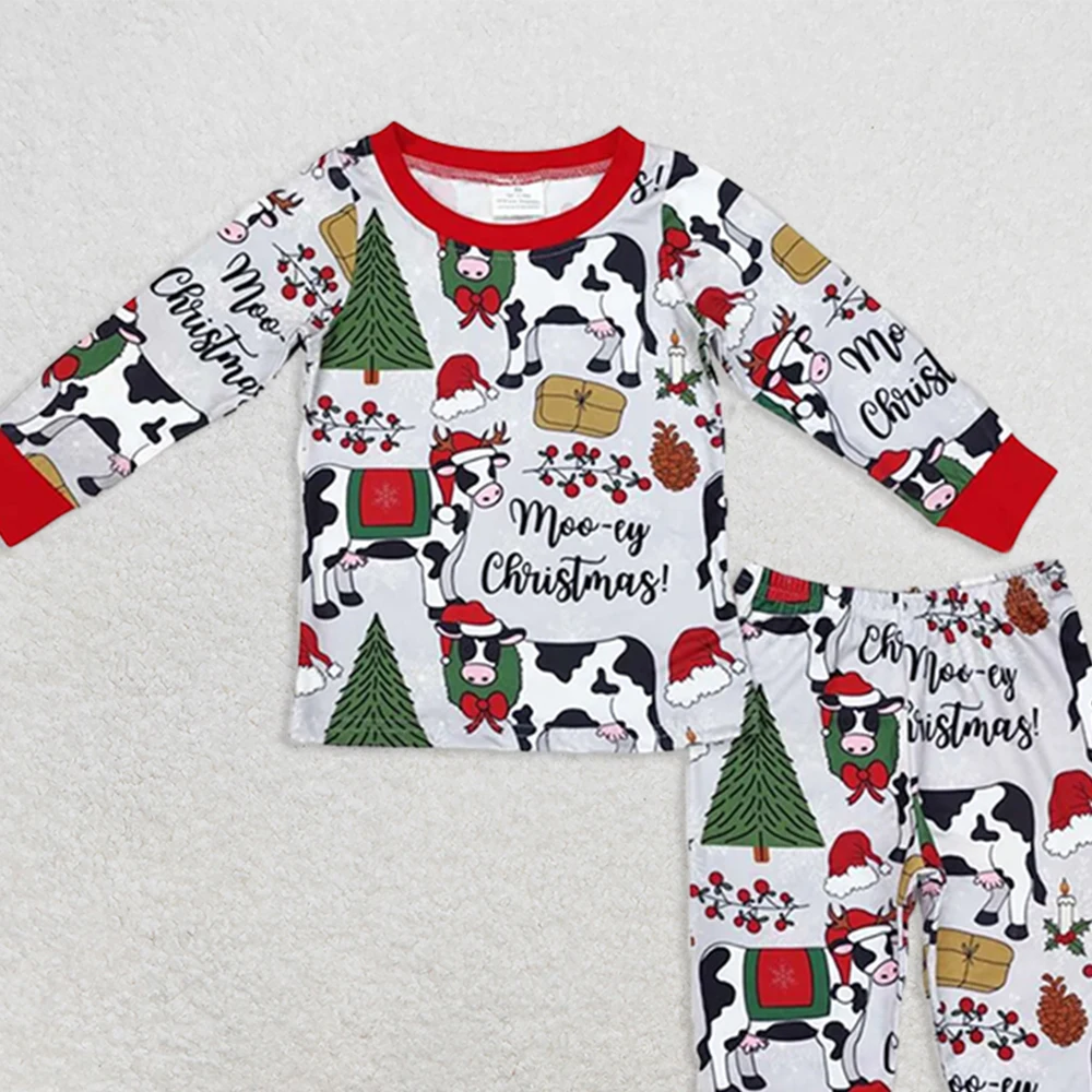 طقم بيجامات أبقار عيد الميلاد للأطفال الصغار سروال علوي مطبوع عليه "عيد ميلاد سعيد" ملابس نوم للأطفال ملابس أطفال مريحة