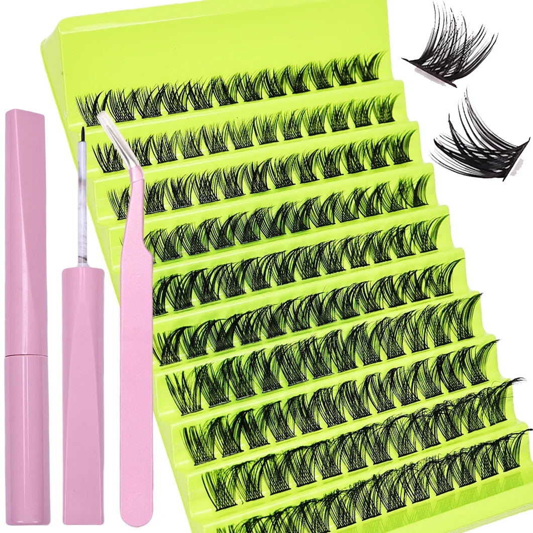 Kit de extensão de cílios postiços DIY com 120 clusters de cílios, adesivo, selante e pinça - ferramenta de maquiagem para os olhos de comprimento misto