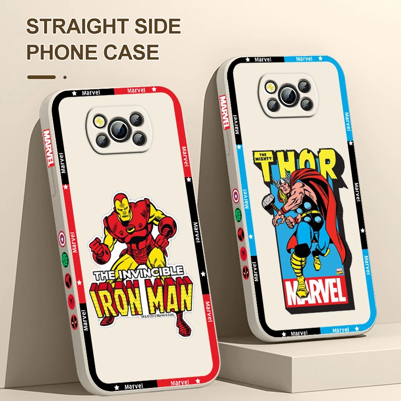 

Marvel Superhero Comics For Xiaomi Poco Cover For X4 X3 F4 NFC M6 M5 M4 M3 GT S Pro 4G 5G Liquid Left Rope Phone Case