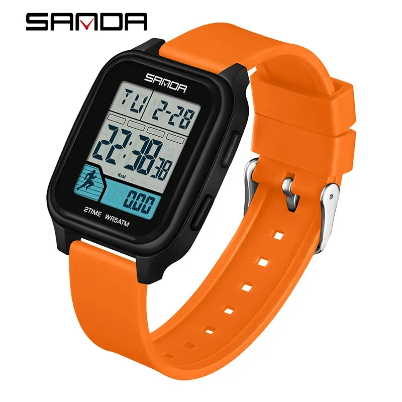 SANDA SD2210 スポーツ電子時計 歩数カロリー+5 ATM防水+ナイトライト スポーツモニタリング多機能時計