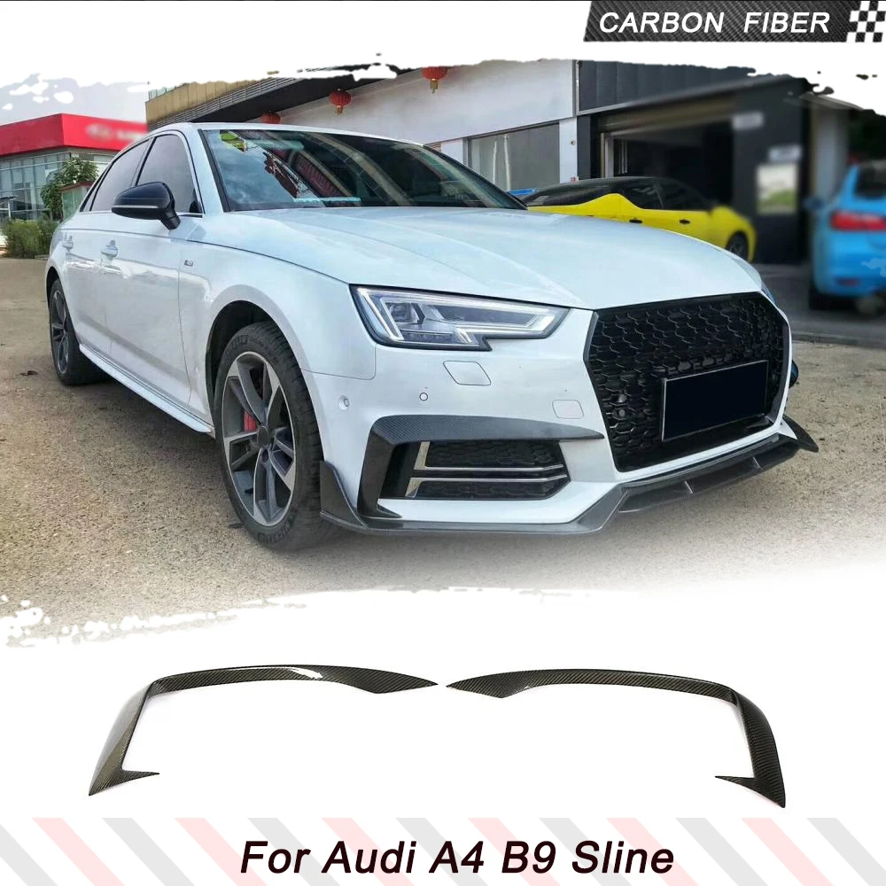 Carbon Fiber Front Bumper Upper Fog Canard Splitters Fins For Audi A4 B9 Sline Front Bumper Racing Canards No for Base or S4