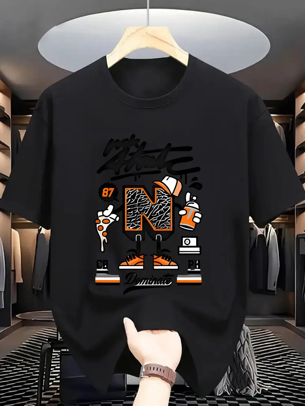 

Hot selling men's summer personalized letter graffiti print soft and breathable round neck T-shirt outdoor street casual top