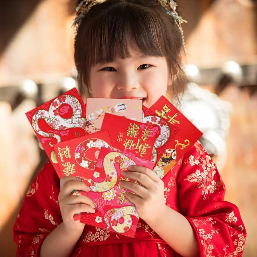 36 قطعة المظاريف الحمراء الصينية 2025 المغلفات الحمراء القصيرة الاحتفالية لور الصينية السنة الجديدة الذهب تنقش أنماط Ske محظوظ #5