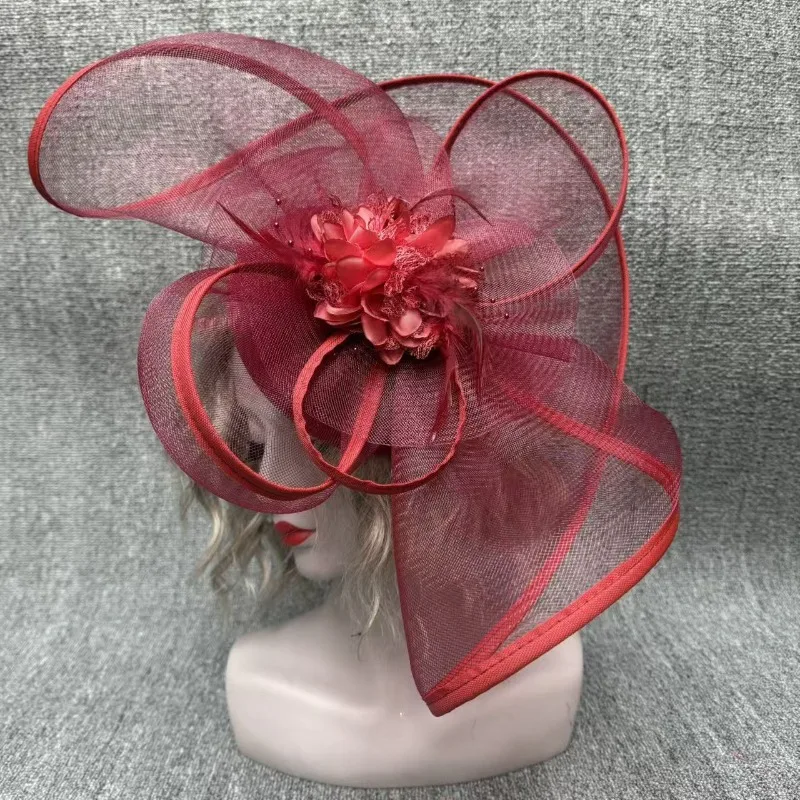 Color Mesh Headgear European and American Flowers Bridal Banquet Top Hat Feather Headband Head Wear Accessories 6