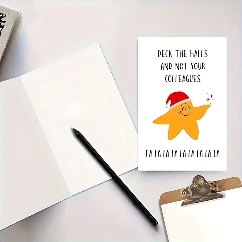 Deck The Halls And Not Your Colleagues Funny Work Christmas Card Cute Star Santa Hat Humorous Xmas Card For Coworker