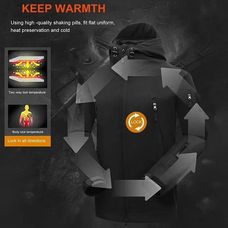 5XL 6XL New Multiple Pockets Outdoor Sharkskin Softshell Rushing Jacket Suit Men's Fan Windproof Padded Mountaineering Jacket