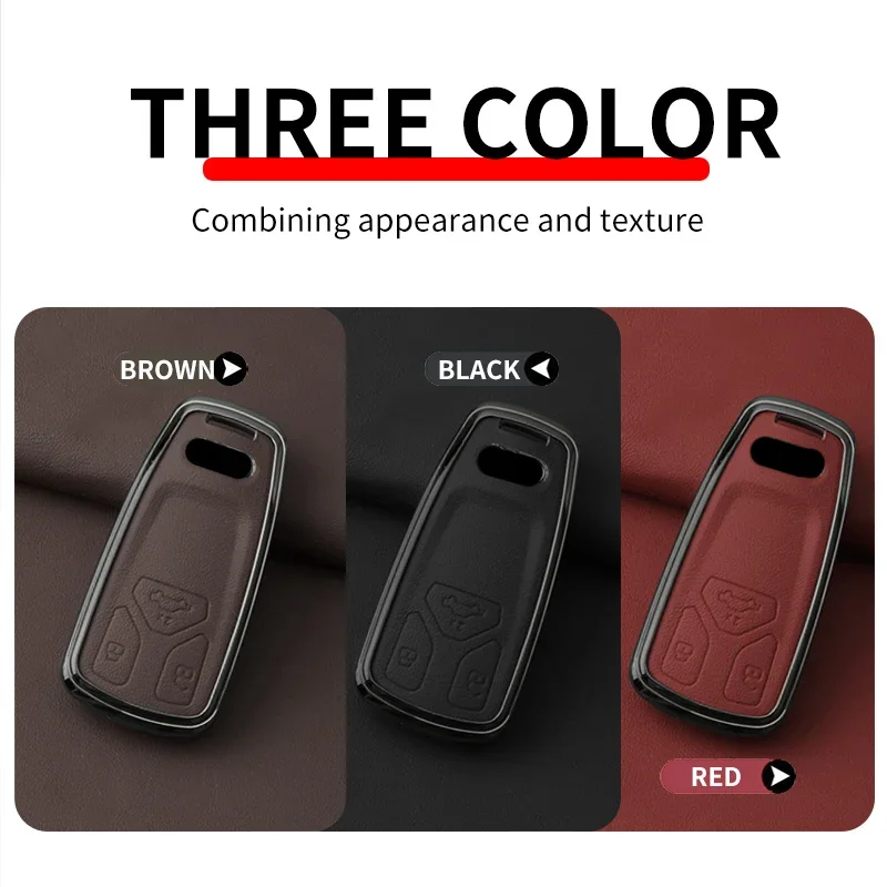 Zinc Alloy Leather Car Key Case Cover Fob Shell for Audi Q5 Q7 A4 B9 A6 A5 A4L TT TTS S5 Sline SQ5 Auto Keychain Bag Accessories