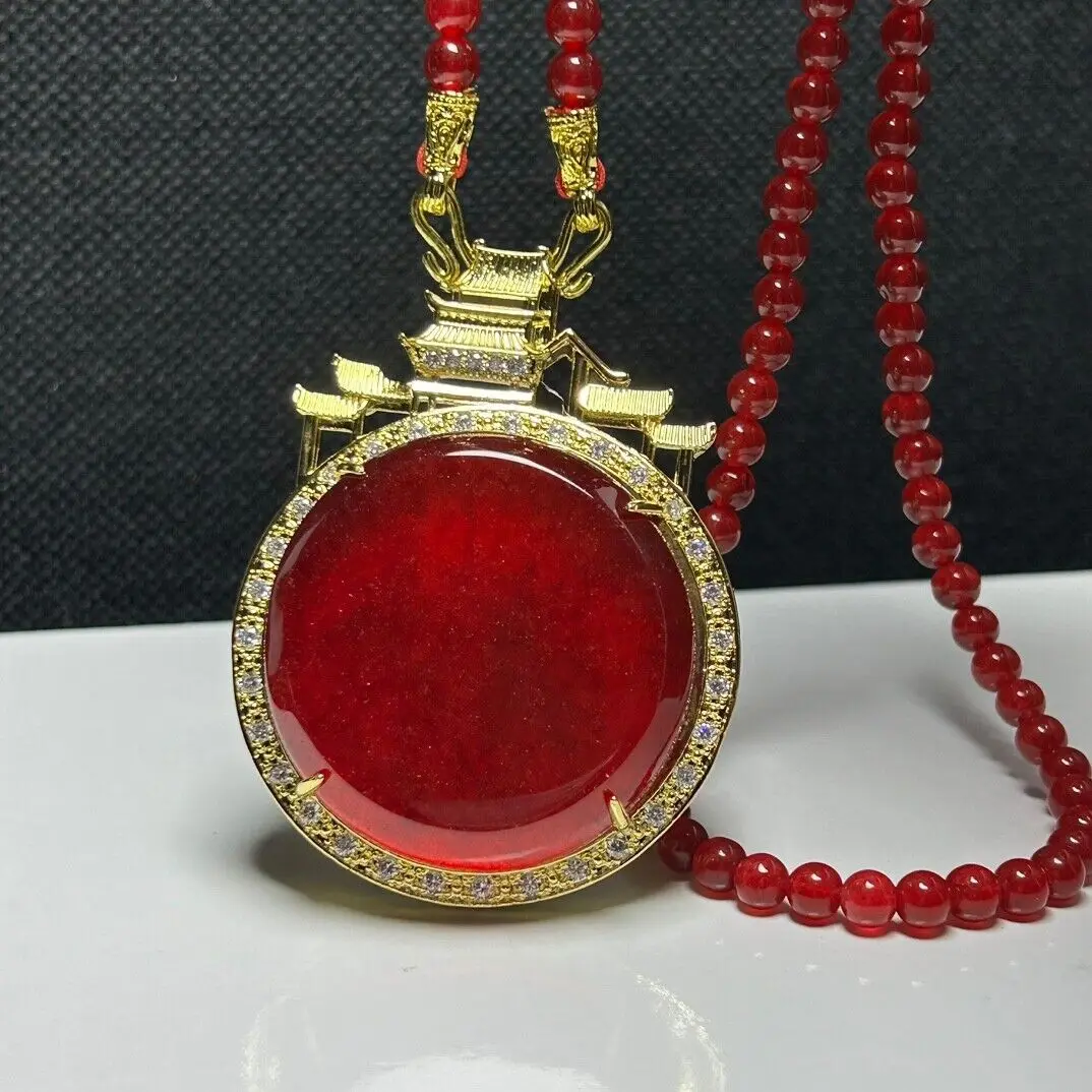 Certified Natural Ice red Jade Jadeite Inlay Talisman Pendant&Necklaces There is no official sign for the town house