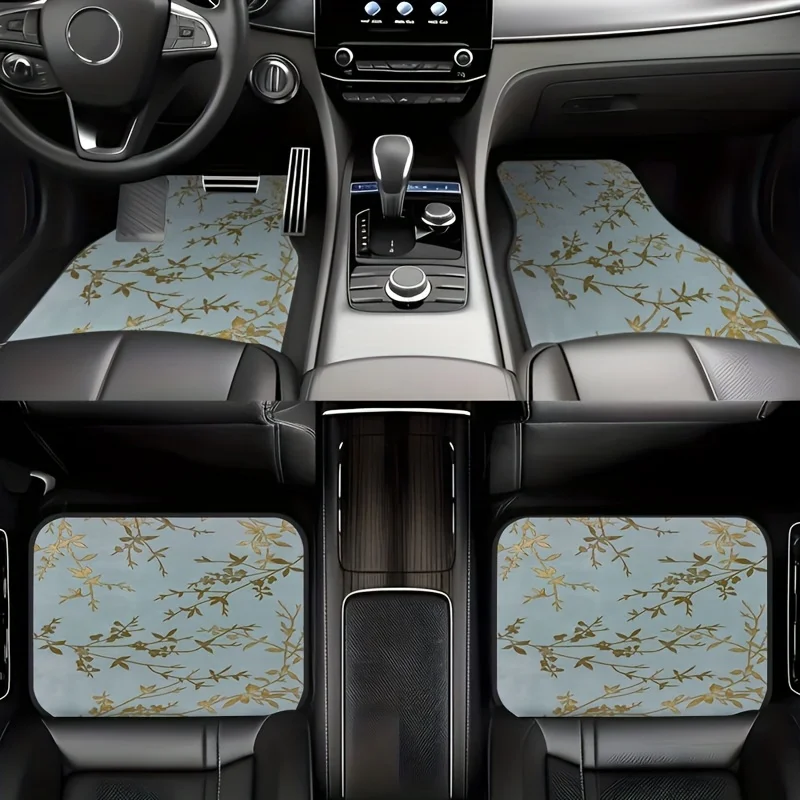 4pcs, Beautiful Gilded Willow Leaf Branch Style Pattern Car Rubber Mats, Universal Non-slip Carpet, Easy-to-clean Car Interior A