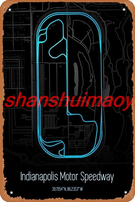 shan Metal Signs - Race Tracks Indianapolis Speedway Map - 8x12 inches Metal Poster. 1pc
