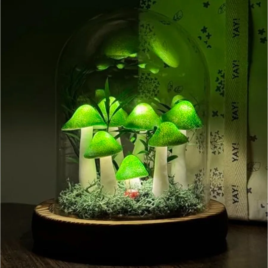 

Mushroom Lamp, Decor LED Light in Glass Dome with Base for Home Bedroom Decor Birthday with Birthday Valentines Anniversaries G