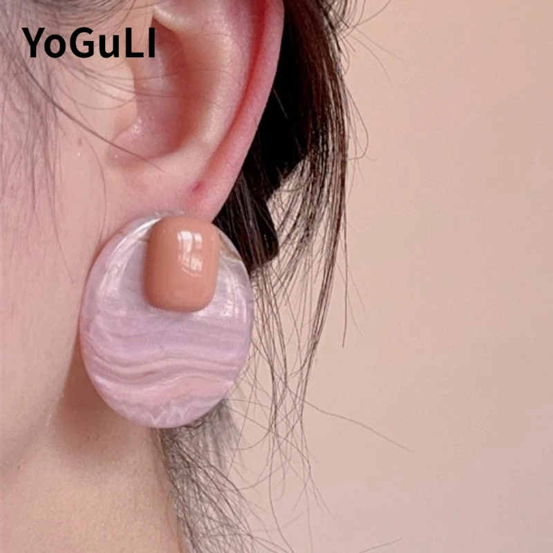 

Modern Jewelry Sweet Korean Temperament Resin Geometric Round Earrings For Women Party Gifts Simply Design Accessories