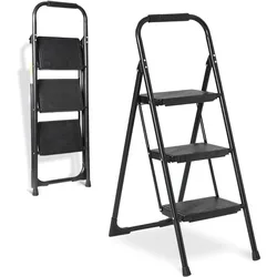 Escalera escalonada plegable de 3 escalones con empuñadura, taburetes de carga de 440 libras para adultos, escalera más segura para el hogar/Cocina