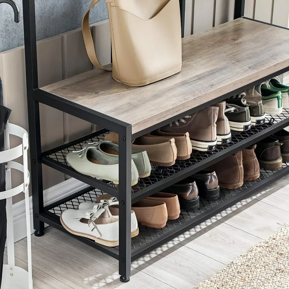 Roupas multifuncionais e Hat Rack, Shoe Stool, Hallway Tree, 12 ganchos