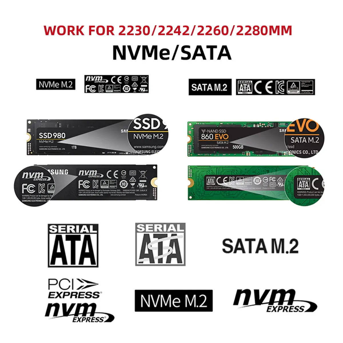 To NVME M-key M.2 NGFF SATA SSD PCBA Case Combo Type-C & USB3.0 RTL9210B Chipset 2280 / 2260 / 2242 /2230 mm Adapter