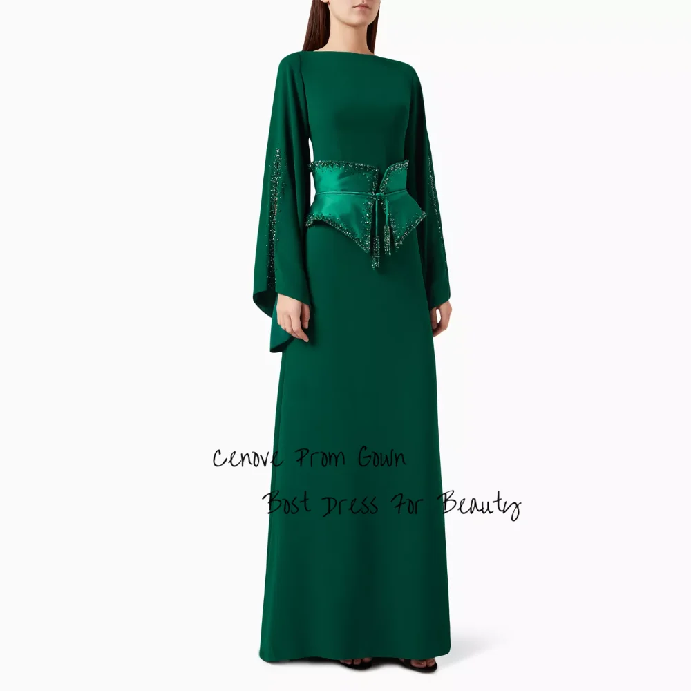 

Cenove A Line Prom Dress Boat Neck Full Sleeves With Beading Crystal For Women Formal Occasions فساتين سهرة Saudi Arabia