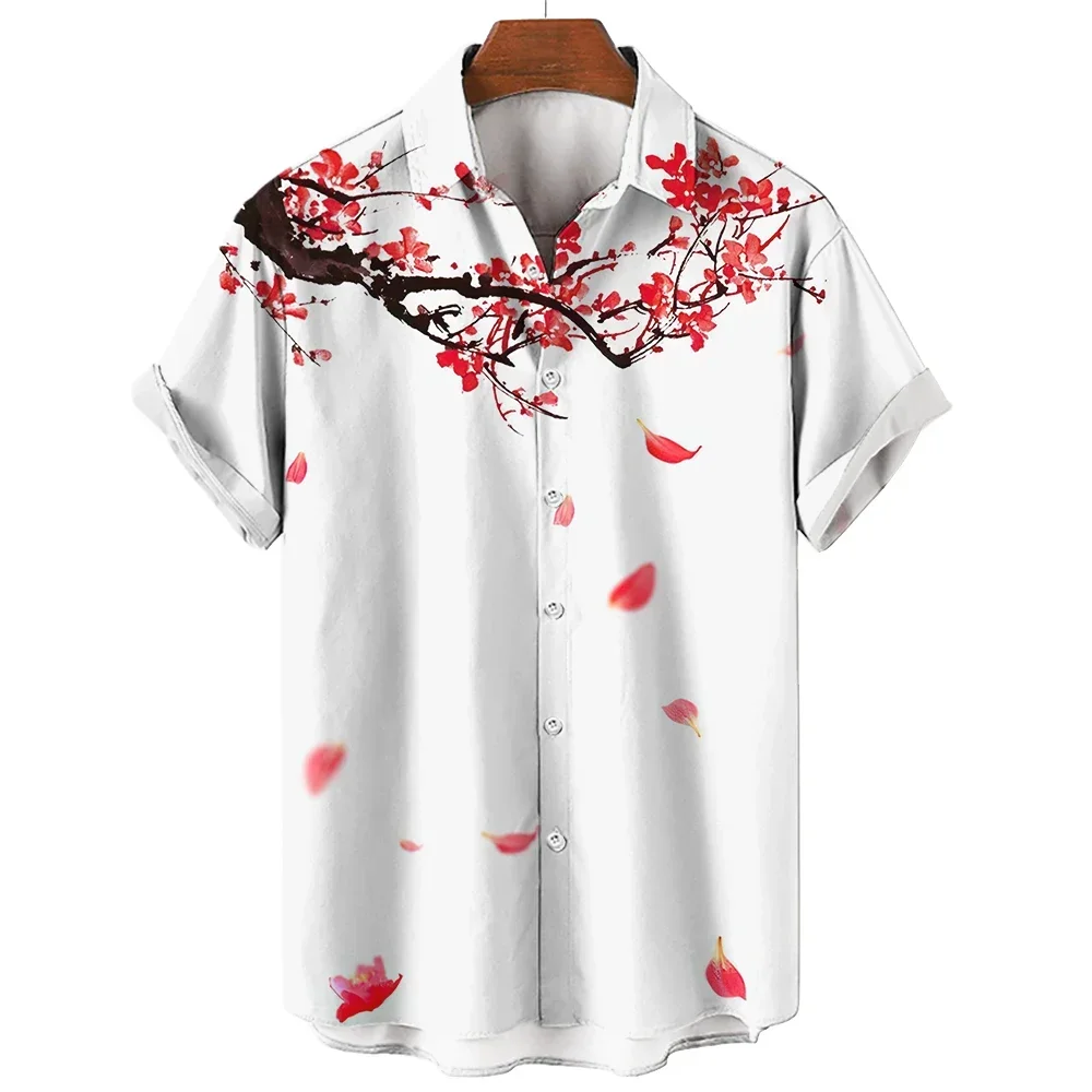 Camisa de manga corta con un aspecto fresco y moderno, nuevo estilo, 2023 El estampado floral 3D le da un efecto de ciudad floreciente. Es un cas