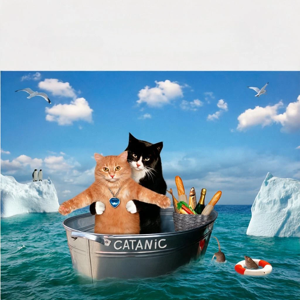 Funny Cat Titanic Parody Jigsaw Puzzle - 500/1000/1200/2000 Pcs, 38x52cm to 70x100cm, Cute Animal Meme Paper Puzzle Gift
