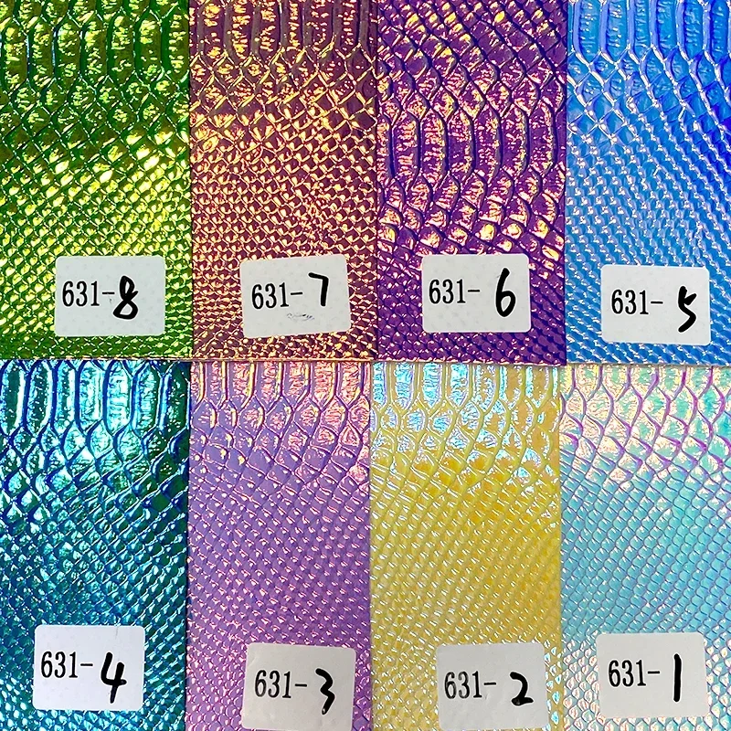 Snake Skin Grain Embossed PU Leather Fabric Holographic Faux Leather Sheets for Making Bag/Decoration/Earring/Shoe/Craft