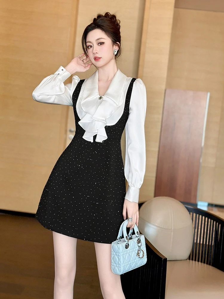 

2025 Новый воротник Sle irt трапециевидной формы Dr Color Blo с высокой талией на молнии Ba Design из смеси полиэстера Long Sve Busin...