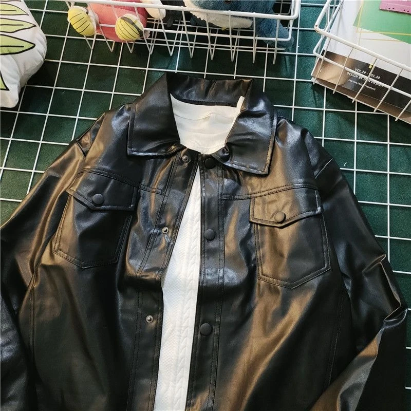 

Military Workwear Inspired PU Leather Jacket Autumn Winter Men's Slim Fit Bomber with Multiple Pockets​