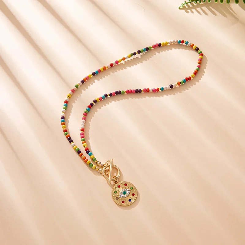 เทรนด์บุคลิกภาพสร้อยคอจี้ตาชั่วร้ายลูกปัดหินธรรมชาติสำหรับผู้หญิงจี้สแตนเลสเพทาย Choker เครื่องประดับ Colorfast