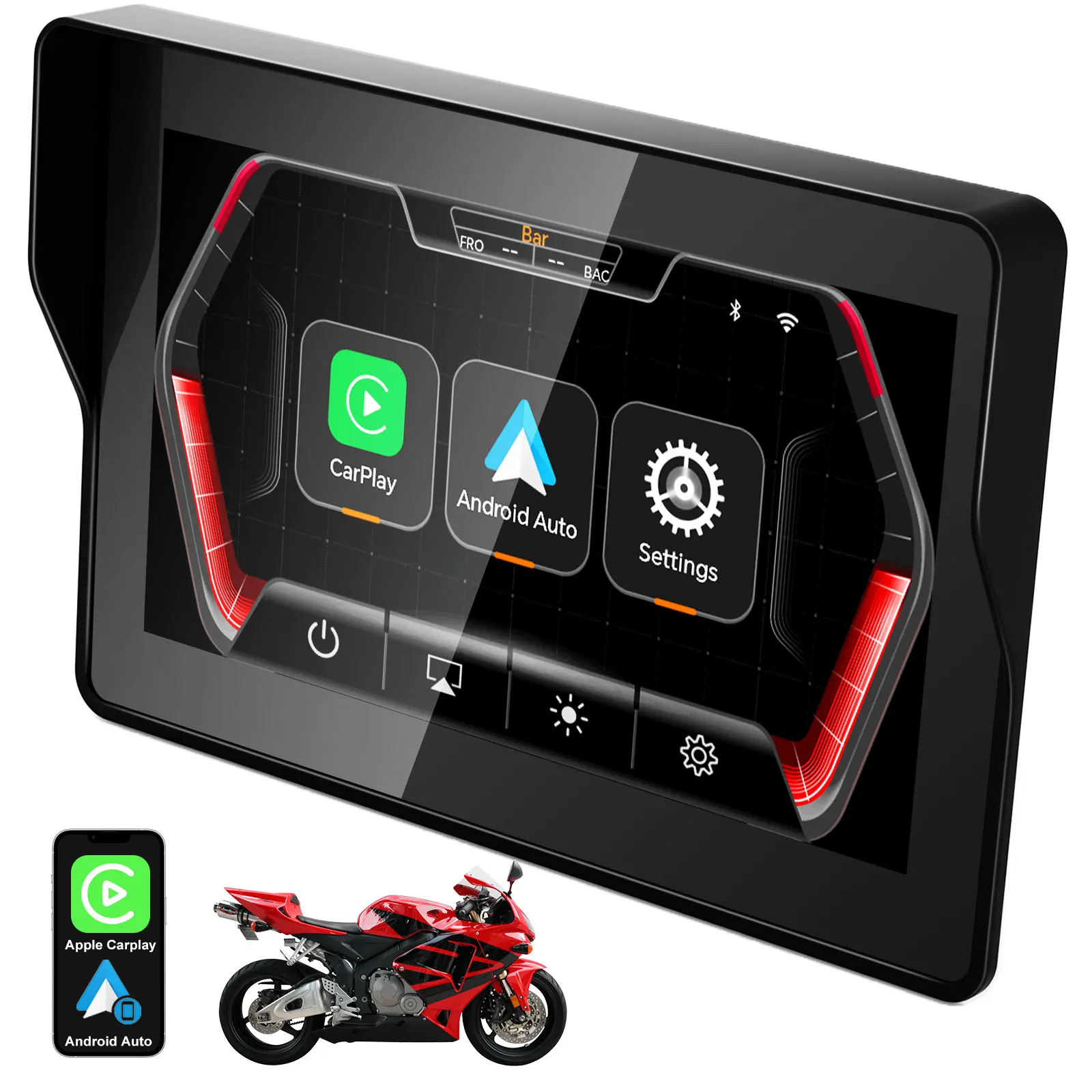 

5 Inch Motorcycle Display Wireless Carplay Moto Portable Digital Dashboard Android Auto IPX7 Waterproof BT5.0 Display Monitor
