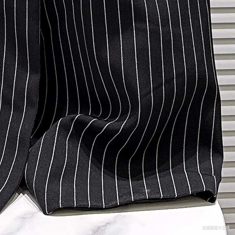 KBQ Casual Slimming Stripe Jackets For Women Lapel Long Sleeve Spliced Pockets Autumn Temperament Jacket Female Fashion Style