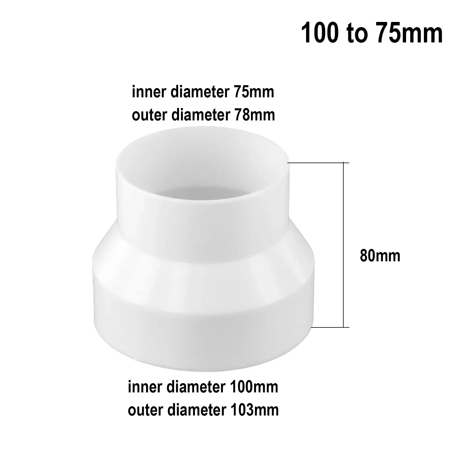 100% Brand New Reducer Adapter Pipe Ventilation Fittings For All Types Of Pipe Plastic Reducer White 100to75 ABS Pipe