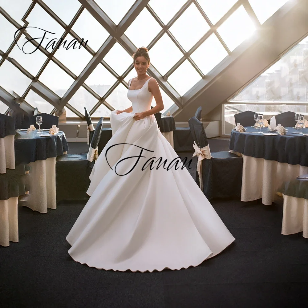 Customized New Simple Square Collar Wedding Dress Backless Spaghetti Straps A-Line Sleeveless Bridal Gown robe de soirée  mariag