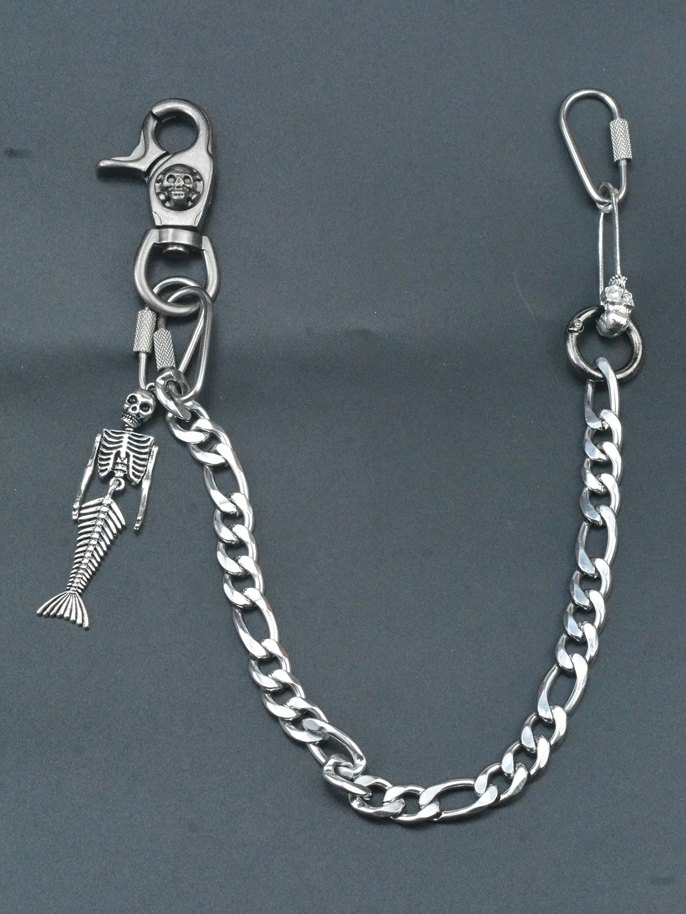 Punk 12 inch Short Gunmetal biker Jeans Wallet Belt mermaid Chain Keychain pirate Skull Snap Hoop screw carabiner EDC gift