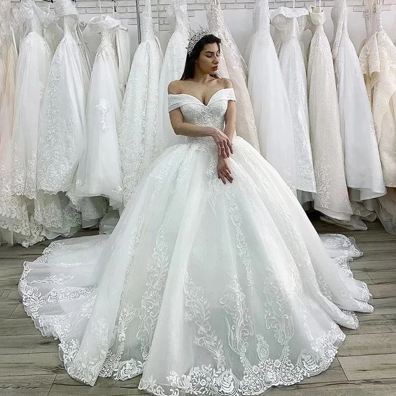 Customized Off-Shoulder Ball Gown Wedding Dress Luxury Appliques Illusion Design Vestido De Noiva Princess Formal Bridal Gowns