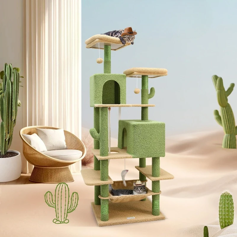 

Cactus Cat Tree Tower | 76-Inch Extra Tall Multi-Level Cat Furniture with Cozy Condos,Interactive Toy and Perches for Large Cats