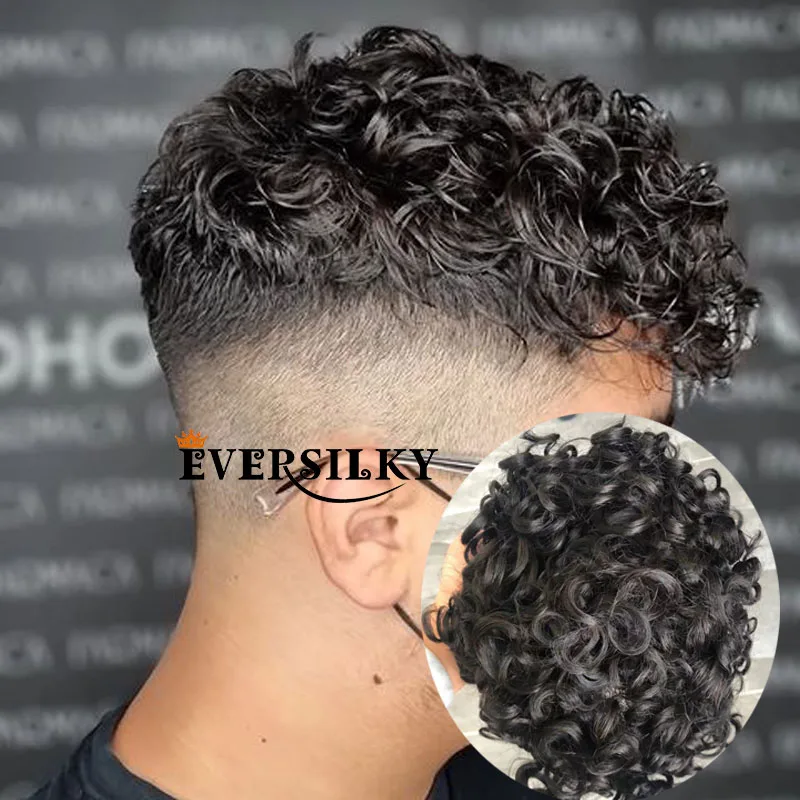 

20mm Natural Curly Hair Toupee for Men Super Thin Durable Mono &PU Base 6x8 Inch 100% Human Hair Wigs Replacement System