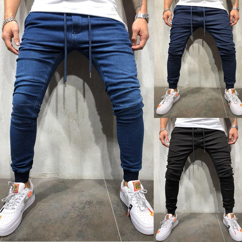 

Mens Pants Lace-up Simple Design Jeans Casual Slim Trousers Male Plus Size Pencil Denim Skinny For Men