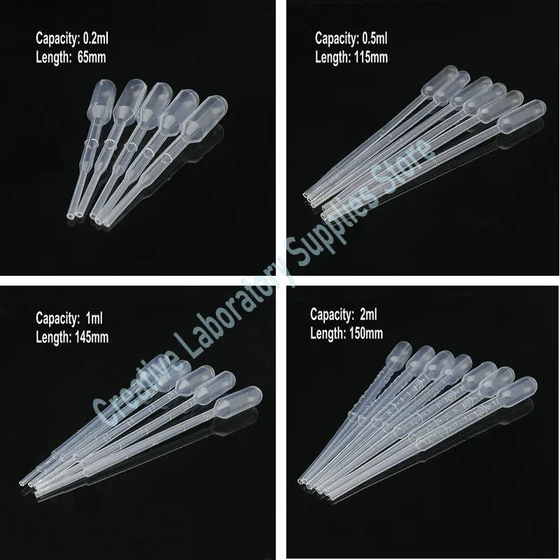 50pcs 100pcs laboratory 0.2ml 0.5ml 1ml 2ml 3ml 5ml 10ml plastic pasteur Pipette for school Experiment transfering Dropper