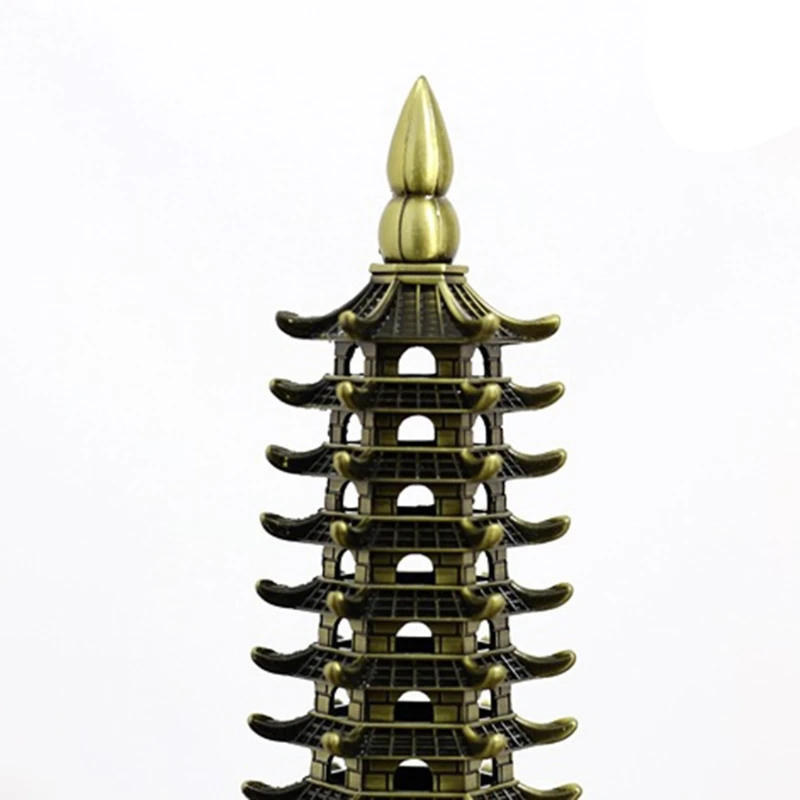 Feng Shui 9-Levels Alloy 3D Model Chinese Wenchang Pagoda Tower Crafts Statue Souvenir Home Decoration Metal Handicraft Gifts