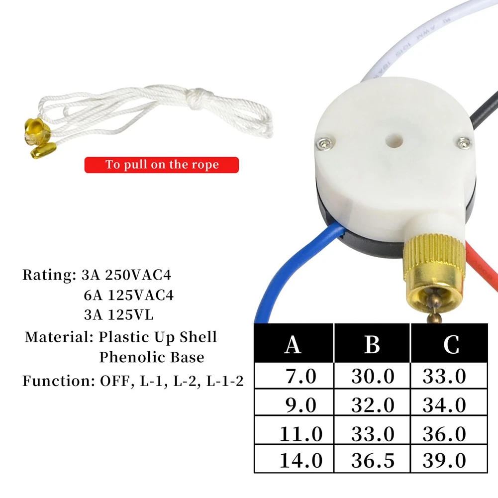 ABGR-ZE-208S E89885 3 Speed 4 Wire Ceiling Fan Pull Switch Fan Switch Pull Chain Cord Switch