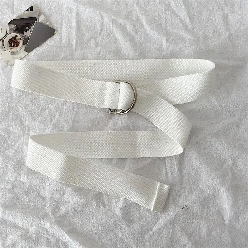 Cinturón de lona de Color sólido con hebilla de doble bucle para parejas, cinturón vaquero versátil, decoración, pretina no perforada para estudiantes