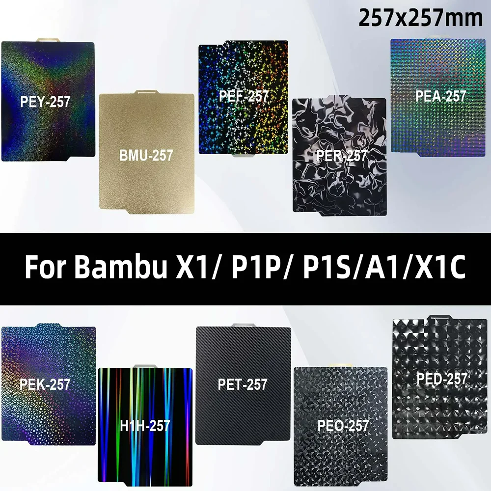 

Для лабораторной сборной пластины Bambu PEI Plate 257x257 мм X1C P1P P1S подголовник PEO PET Пружинный стальной лист для 3D-принтера с тепловой кромкой