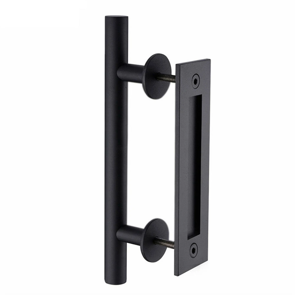 Flush Gate Hardware Barn Door Handle Home Improvement Matte Black Comfortable Touch Easy Installation For Sliding Doors