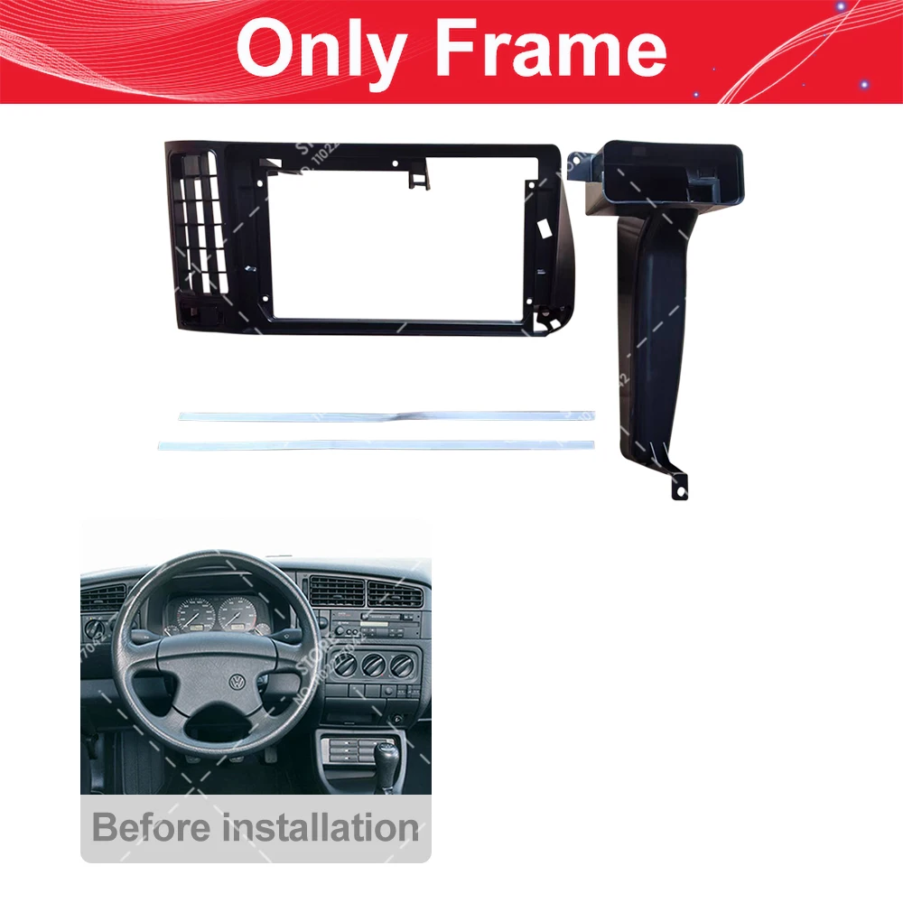 For VW Golf 3 1992-1993 9inch LHD Matt black Car Android Radio Frame 2 DIN Fascia Stereo Panel 16PIN Harness Wire Canbus Decoder