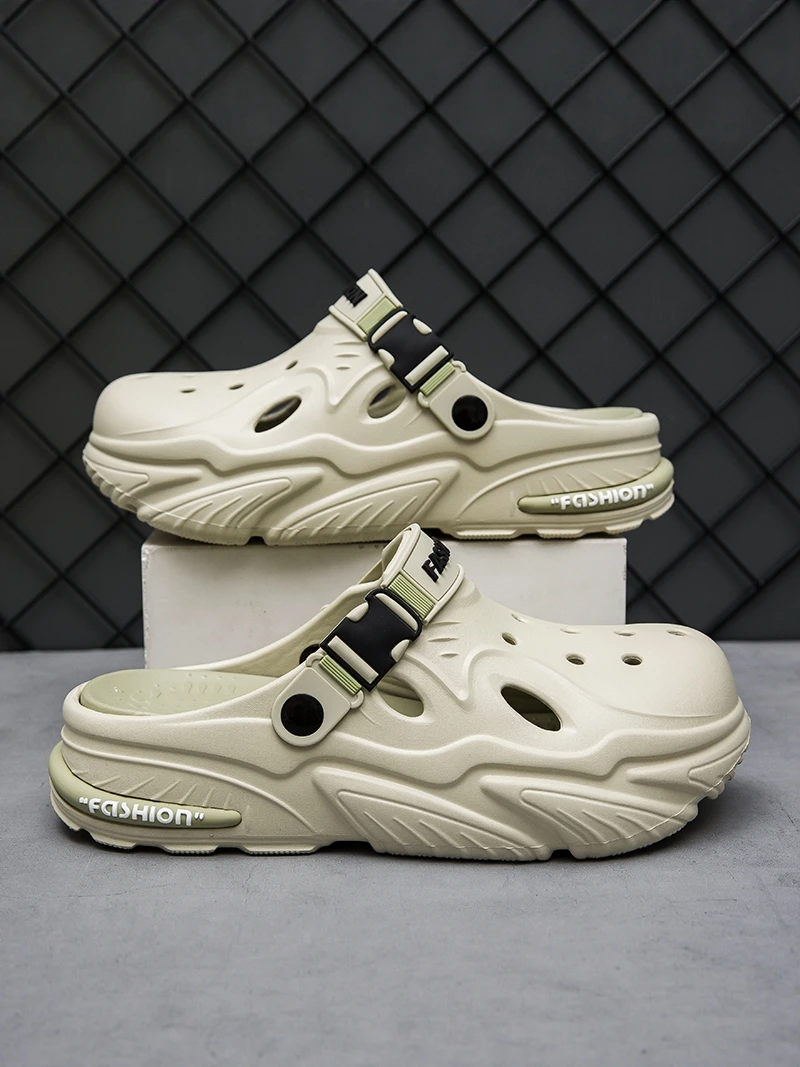 Men's Summer Casual Thick Bottom Anti-Slip Wear-Resistant Driving Indoor Outdoor Slippers Covering Head Hole Hole Shoes