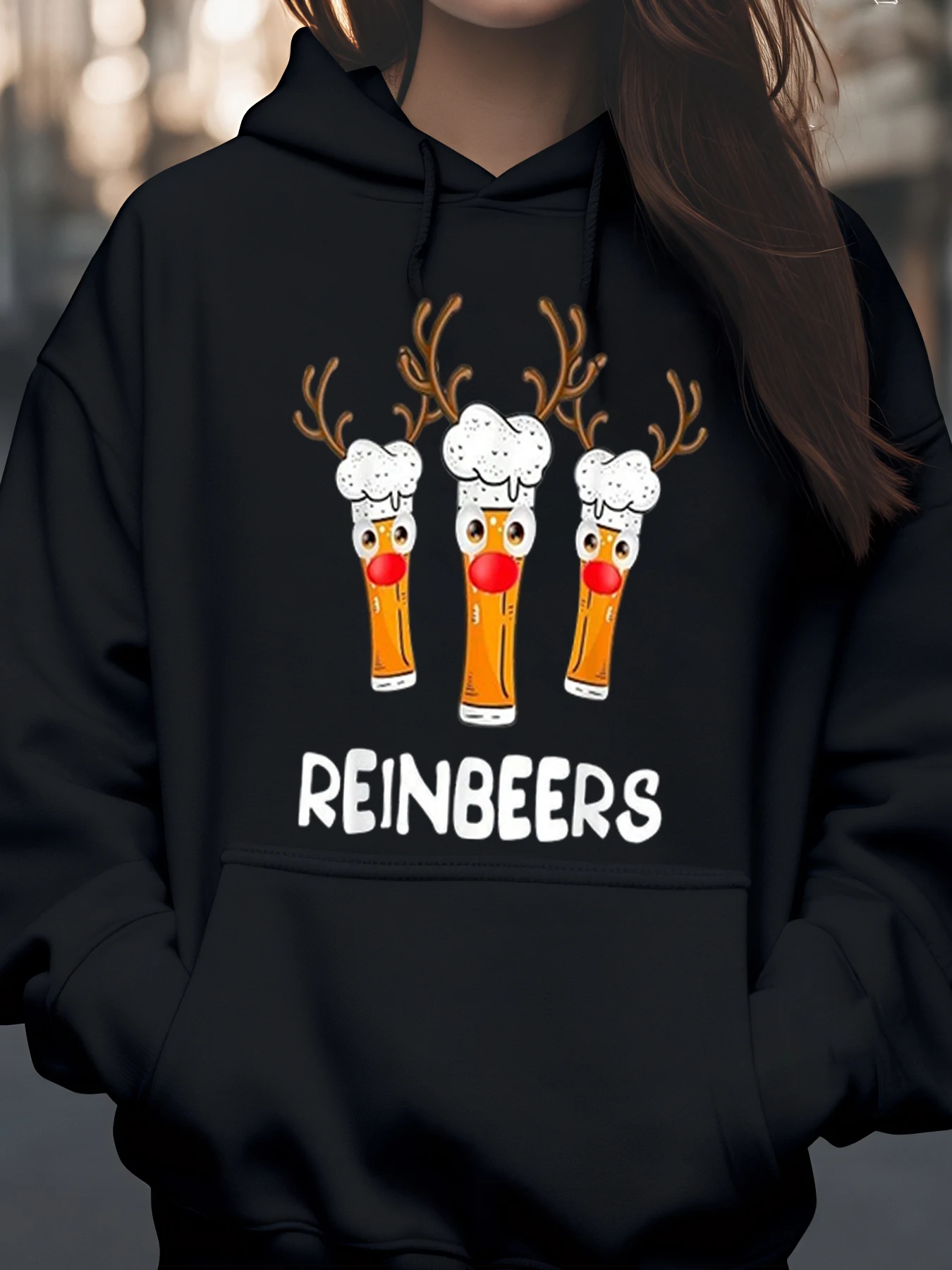 

Рождественская толстовка с принтом оленей и пива для праздничной вечеринки для мужчин и женщин