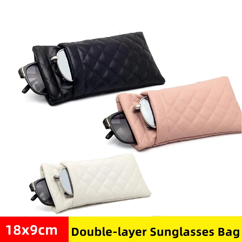 새로운 더블 레이어 선글라스 가방 PU 가죽 장착 방수 하이 엔드 안경 가방 휴대용 선글라스 케이스 블랙 보관 가방
