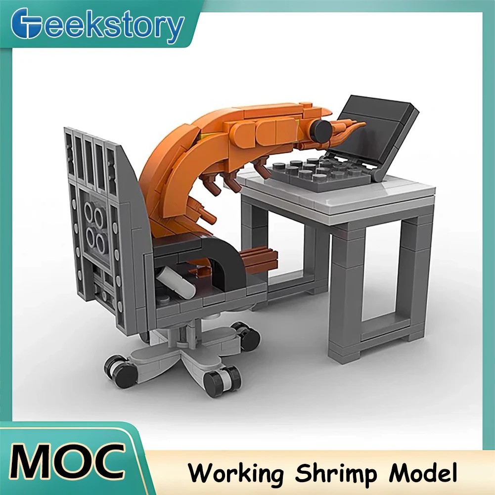 Creative Working Shrimp Model Internet Famous Fun Meme DIY Assembly Desktop Ornaments MOC Crayfish Building Block Toy Gifts