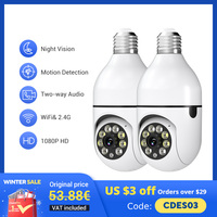 2PC Ease Life APP-Light Bulb Security Cameras Indoor Outdoor Wireless WiFi Camera 2.4GHz, 360 Degree, E27 Light Socket Screw In